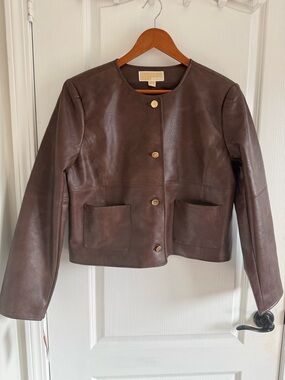MICHAEL Michael Kors Dark Brown Leather Button-Front Jacket